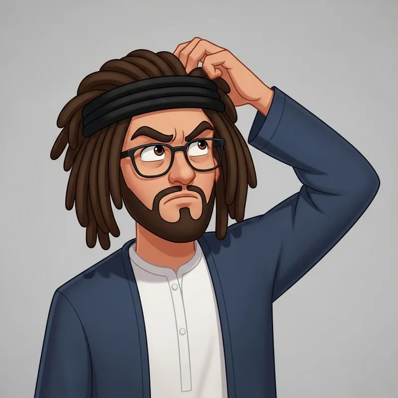 Cartoon Man with Dreadlocks Scratching Head | Curious Look Cartoon Man with Dreadlocks Scratching Head | Curious Look