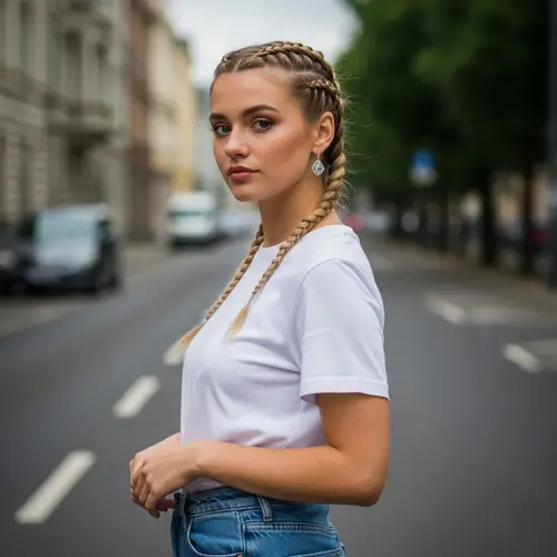 Fashionable Young Caucasian Woman in High-Fashion Street Style
