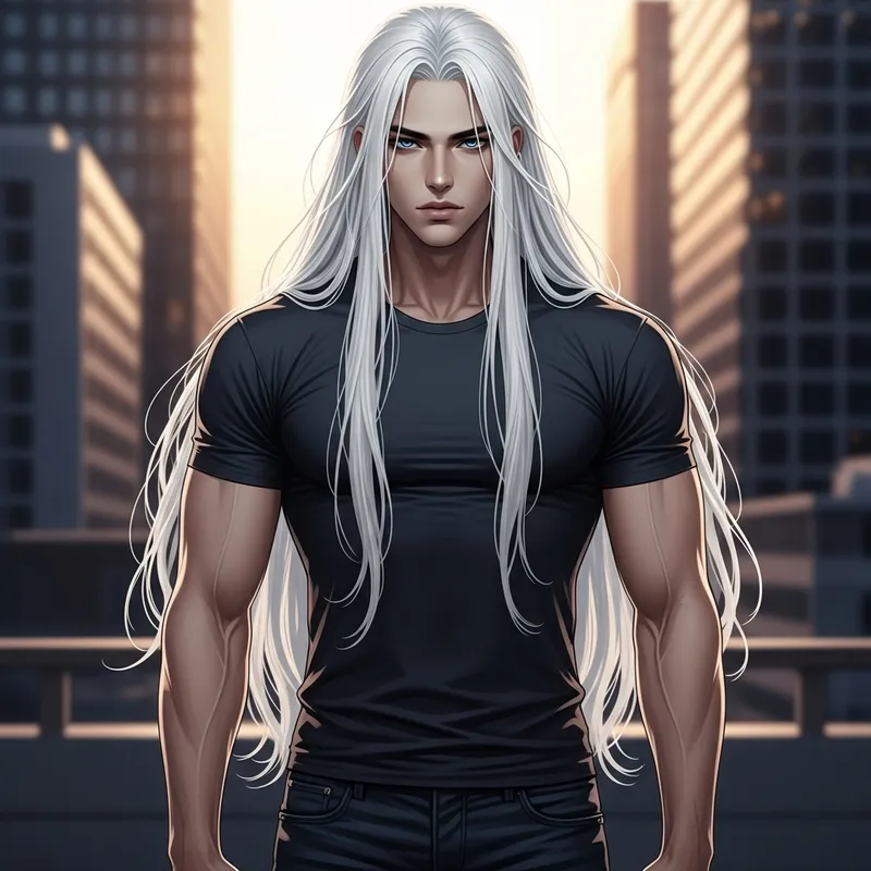 Tall Korean Boy | Athletic Build, Striking Blue Eyes & Long White Hair Tall Korean Boy | Athletic Build, Striking Blue Eyes & Long White Hair