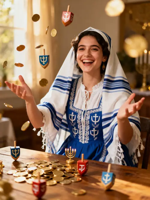 Joyful Hanukkah Celebrations in Traditional Attire