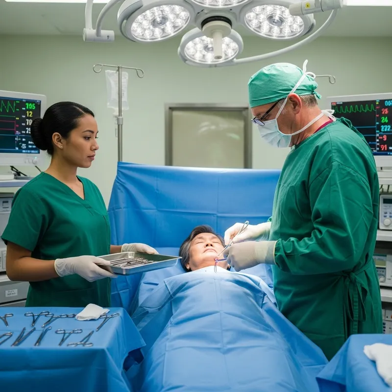 Surgeon Performing Surgery with Female Assistant in Hospital