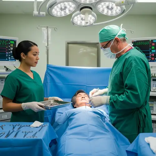 Clinical Hospital Scene: Surgery by Male Surgeon & Female Assistant