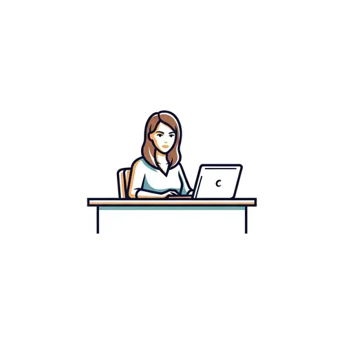 Minimalistic Logo Art Style Design with White Female at Desk