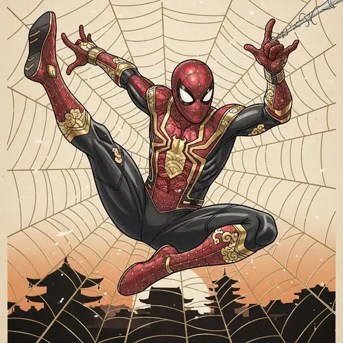 Japanese Traditional Spiderman | Iron Suit Action Pose