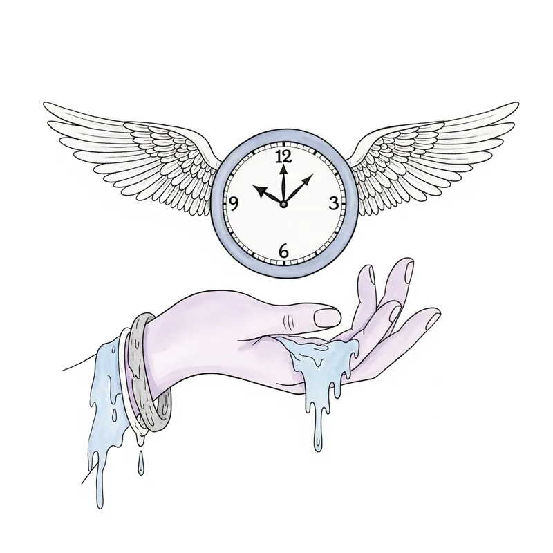 Dreamlike Watercolor Hand Holding Clock with Wings Dreamlike Watercolor Hand Holding Clock with Wings