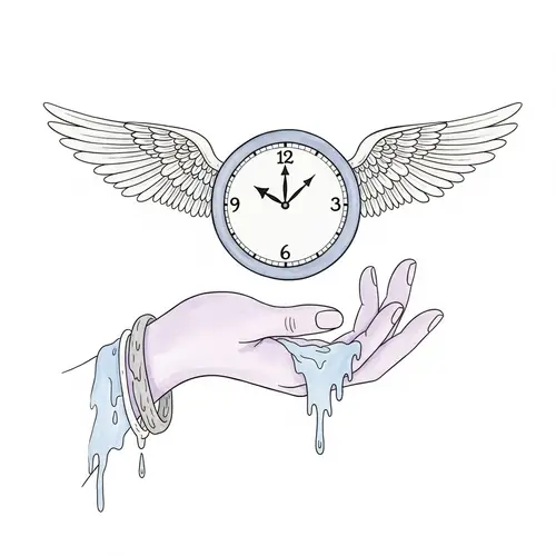 Whimsical Watercolor Hand Holding Clock with Wings