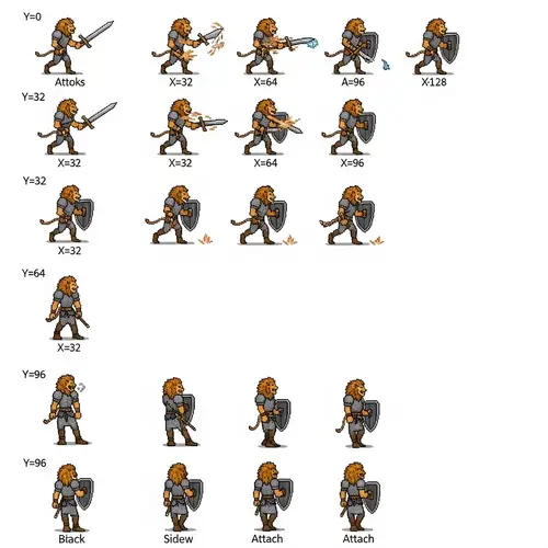 D&D Lion Humanoid Pixel Art Sprite Sheet - RPG Character Frames