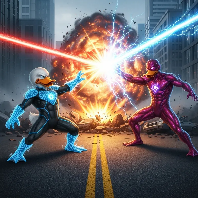 Epic Duck Battle: Anthromorphic Duck in Nano-Fiber Clash