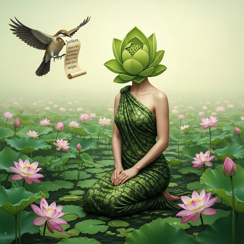 Mythical Lotus Lady in Green Dress with Justice Bird Mythical Lotus Lady in Green Dress with Justice Bird