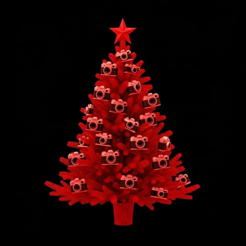 Expert Digital Design: Vibrant Christmas Tree with Camera Ornaments