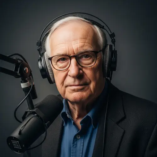 Elderly Radio Broadcaster with No Beard and Glasses