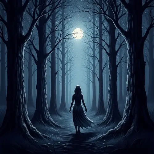 Ethereal Silhouette in Moonlit Forest | Fantasy-inspired Scene