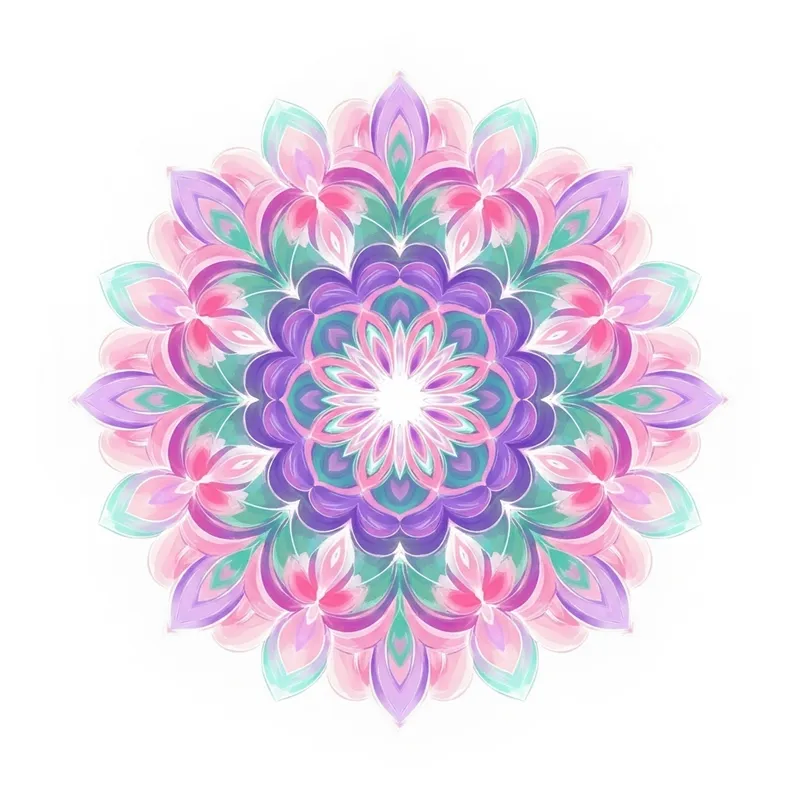 Ethereal Pastel Mandala Illustration in Pink, Purple & Teal
