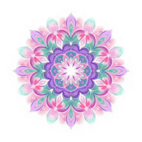 Vibrant Mandala Illustration in Pastel Pink, Purple & Teal