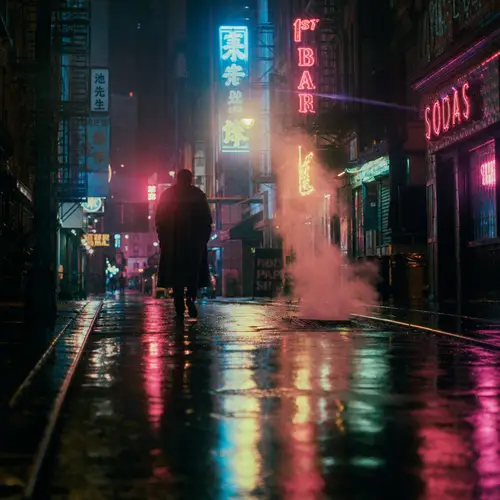 Cinematic Neon Alley: Captivating Night Scene