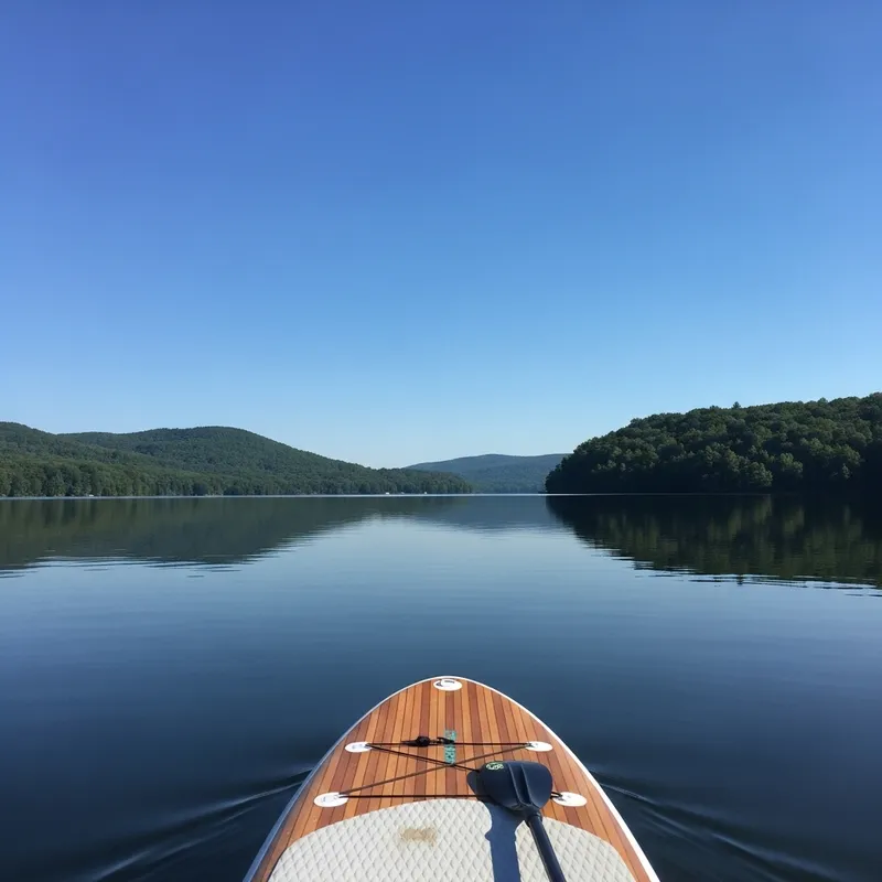 Serene Stand-Up Paddleboarding on Tranquil Lake