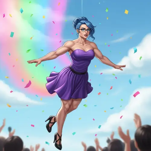 Tall Lady in Blue Hair & Purple Graduation Dress | Colorful Mist & Confetti