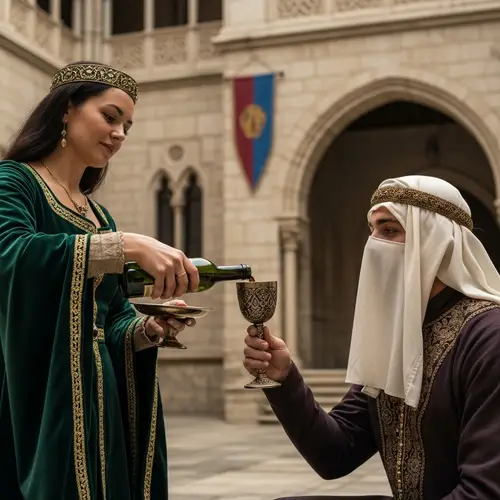 Medieval Palace Scene: Mystery and Courtly Demeanor Captured