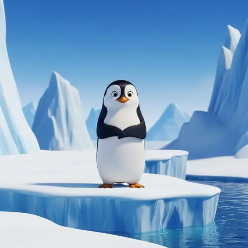 Adorable Penguin Standing in Snowy Environment on Iceberg | Pixar Style