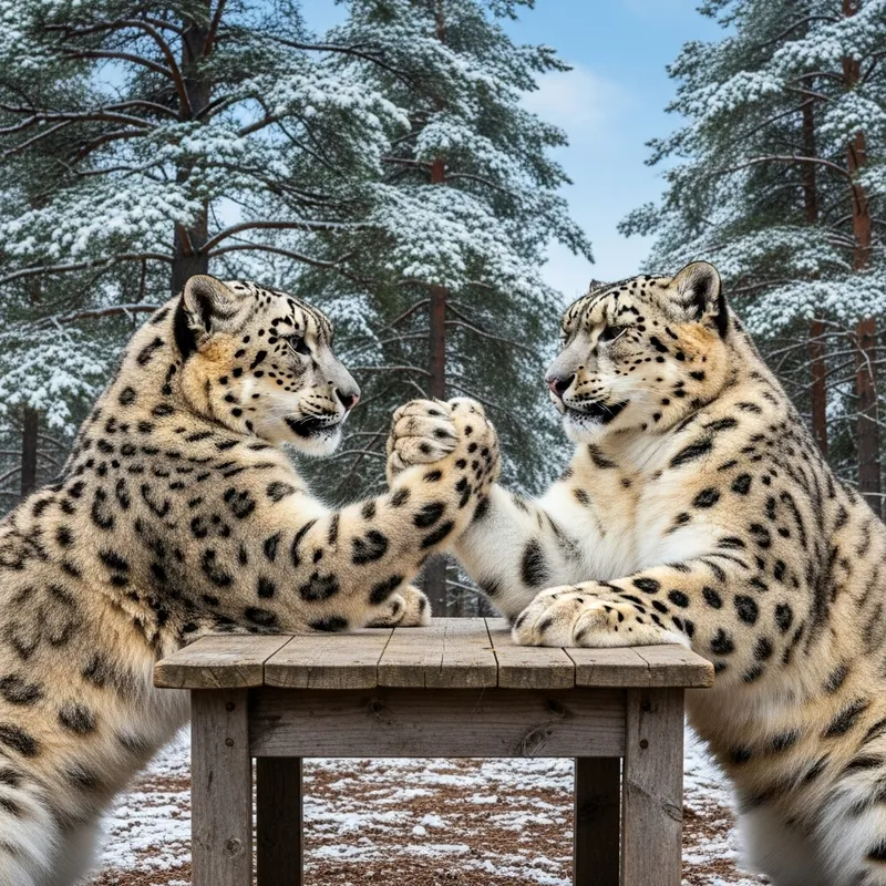 Snow Leopards Arm Wrestling | Playful Strength Display Snow Leopards Arm Wrestling | Playful Strength Display