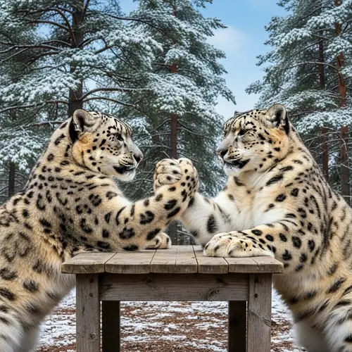 Snow Leopards Engaged in Arm Wrestling | Playful Strength Display