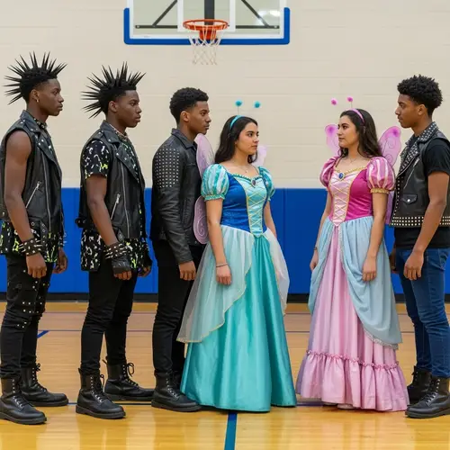 Costume Showdown: Black Male Punk vs. Fairy-Tale Attire