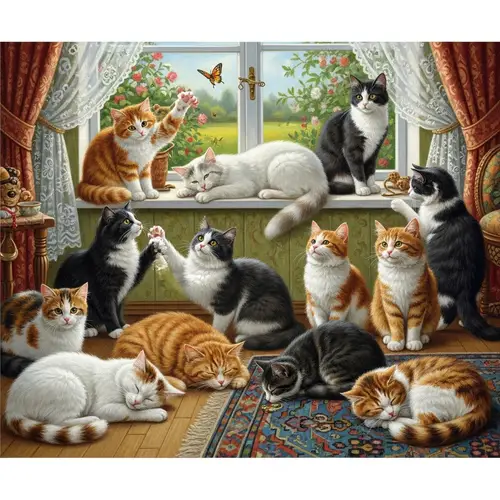 Charming Cat Painting: Feline Friends in Action