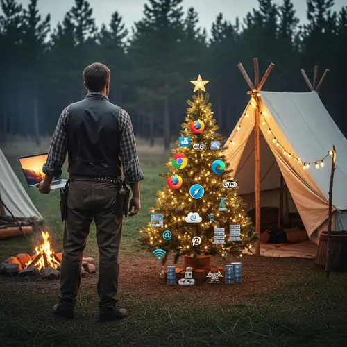 Unique Pioneer Camp with Internet-Themed Christmas Decorations