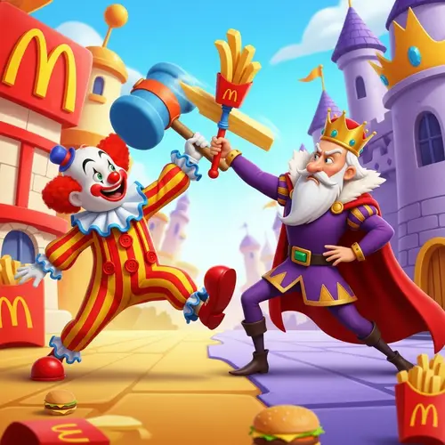 Clown Vs. Royal Figure Fast-Food Battle