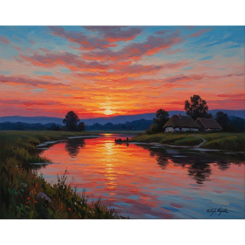 Stunning Sunset Impressionism Art Piece