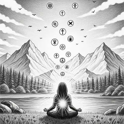Spiritual Journey Illustration: Inner Peace & Universal Embracement