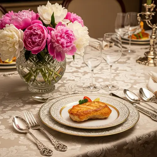 Elegant Chicken Cutlets and Peonies Dining Setting