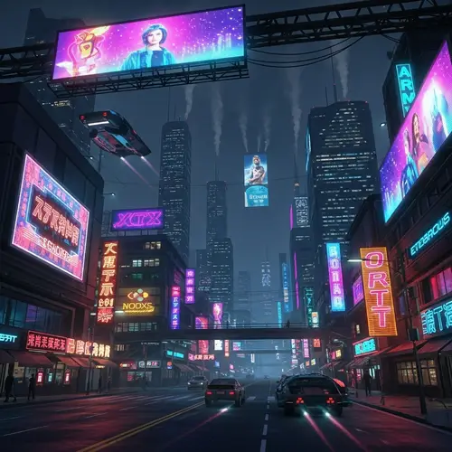 Futuristic Neon Light Signs: Vibrant Cityscape