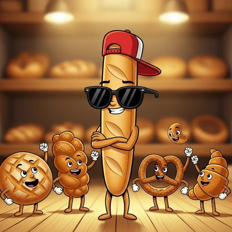 Cool Baguette Caricature - Retro Bakery Fun