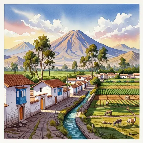 Arequipa Watercolor Painter: Sachaca Countryside Depiction