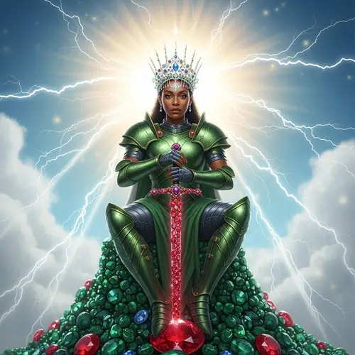 Majestic Light-Skinned Black Woman on Emerald and Ruby Mountain