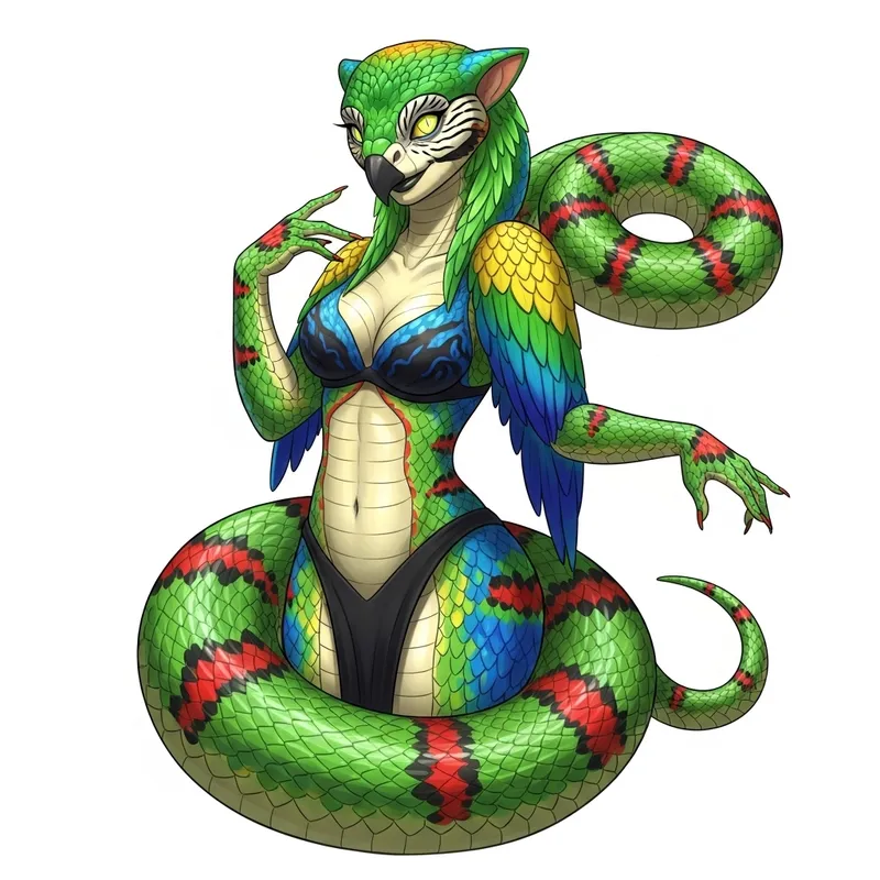 Female Parrot Snake Character: Vibrant and Graceful Imagery