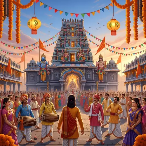 Traditional Hindu Temple Festival: Majestic Scene with Vibrant Colors