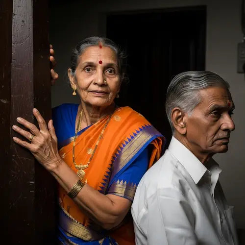 Candid South Asian Couple Portrait - Elderly Pair in Traditional Attire