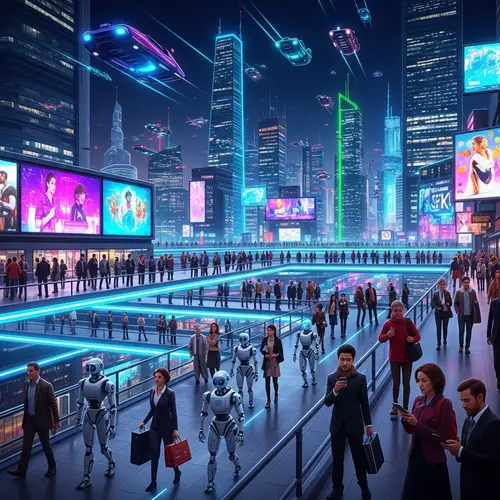 Futuristic Cityscape: High-Tech Ambiance & Diverse Society