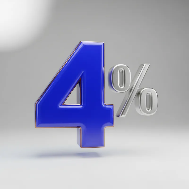 3D Number 4% Art: Royal Blue & Shimmering Silver Design
