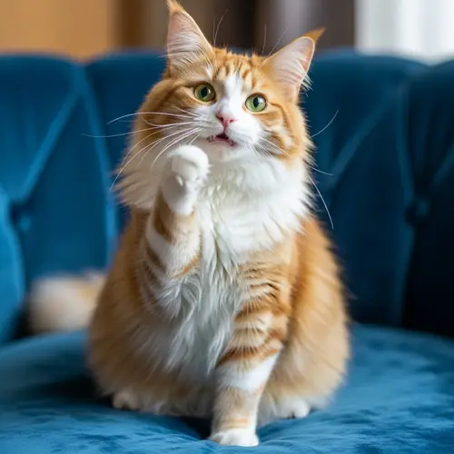 Happy Cat Waving | Cheerful Feline with Paw Raised