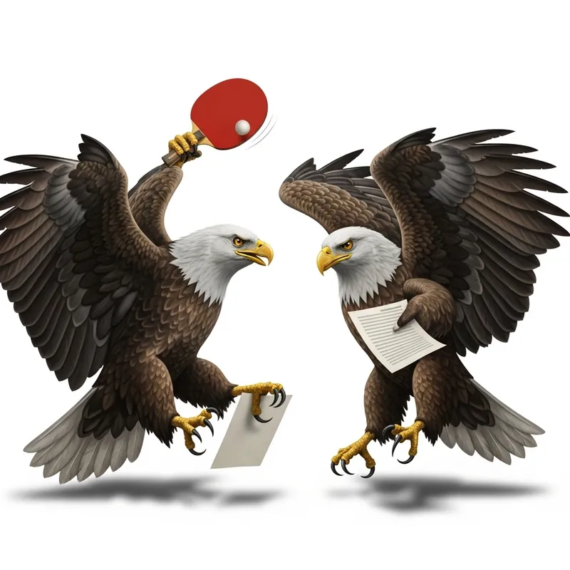 Majestic Eagles Swinging Ping Pong Paddle and Showing Paper