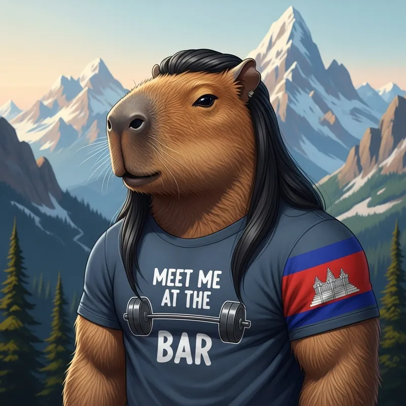 Athletic Capybara with Long Hair in Majestic Mountain Scene