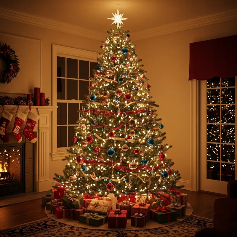 Christmas Tree and Festive Decor for a Vibrant Holiday Scene