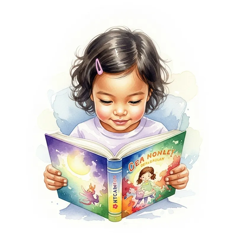 Innocent Child Delved in Enchanting Book | Tranquil Aquarelle Art