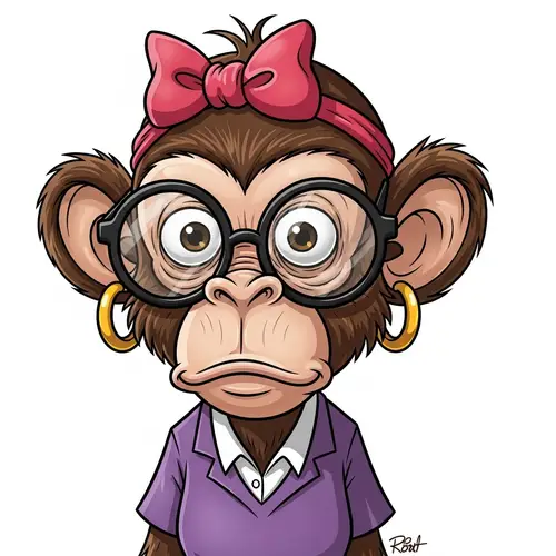 Humorous Female Monkey Cartoon with Goofy Glasses