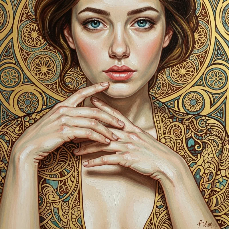 Golden Human Form in Art Nouveau Style Inspired by Klimt