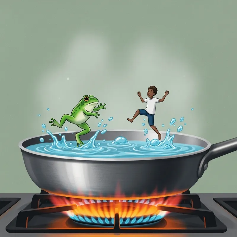 Fantasy Illustration: Frog and Person Escaping Boiling Water - Action Scene