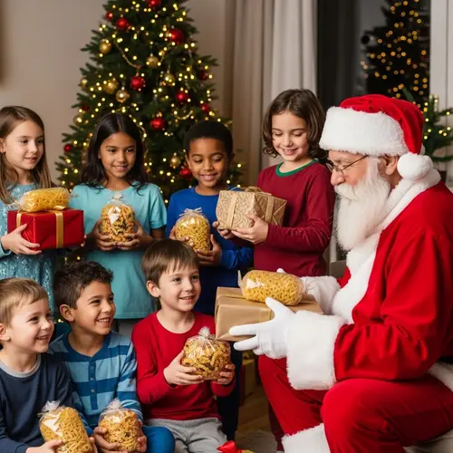 Santa Claus Gifted Kids with Special Pasta Presents | Festive Scene